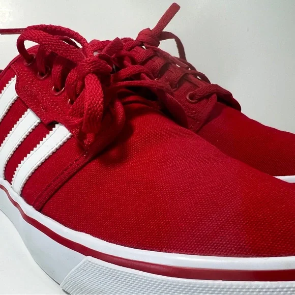 adidas Red Canvas Low-Profile Sneakers with White Stripes - Picture 3 of 13